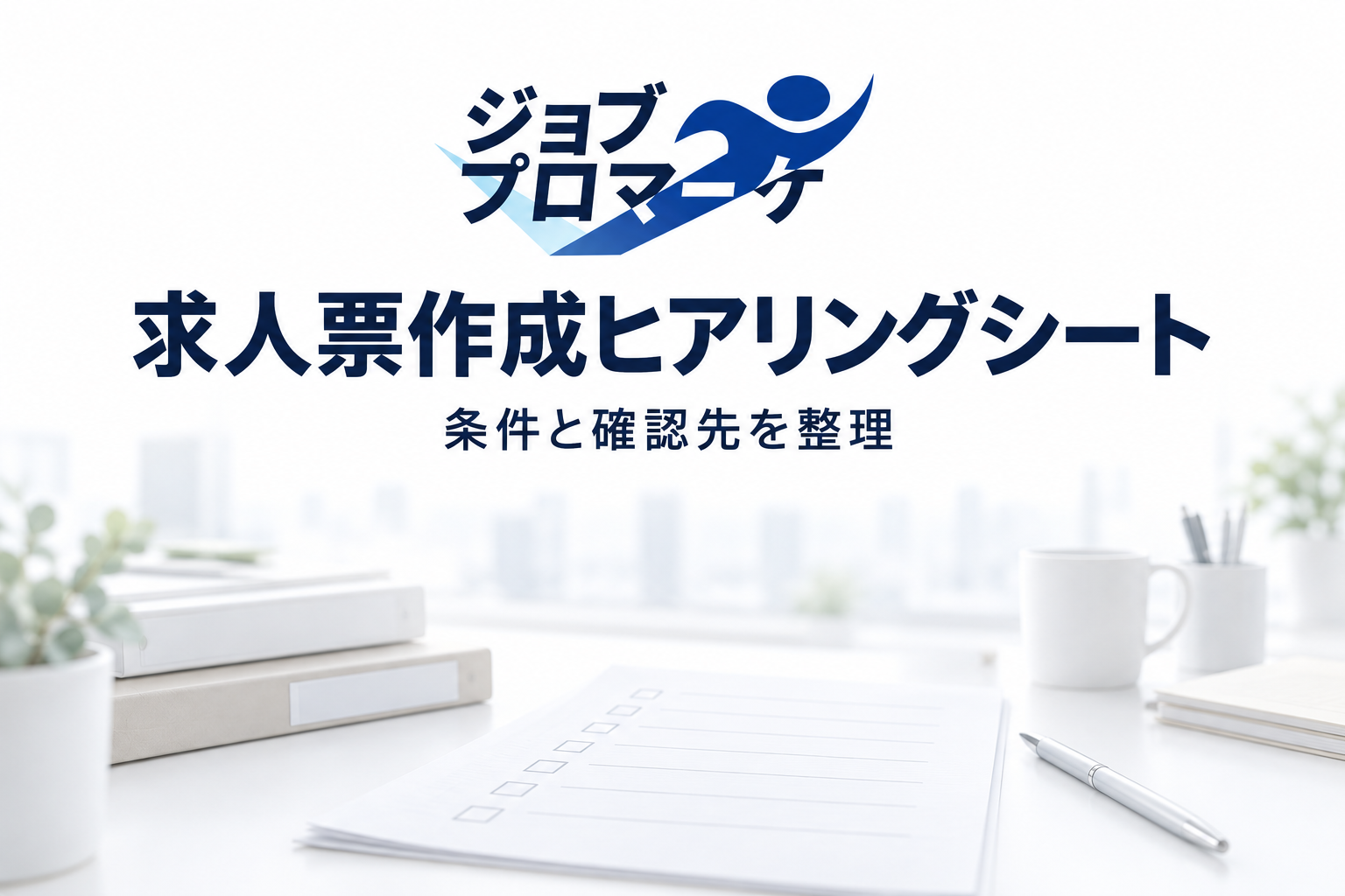 求人票作成のため条件を確認する架空の無人事務机