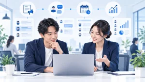 採用担当者と外部チームが採用業務を設計しているイメージ